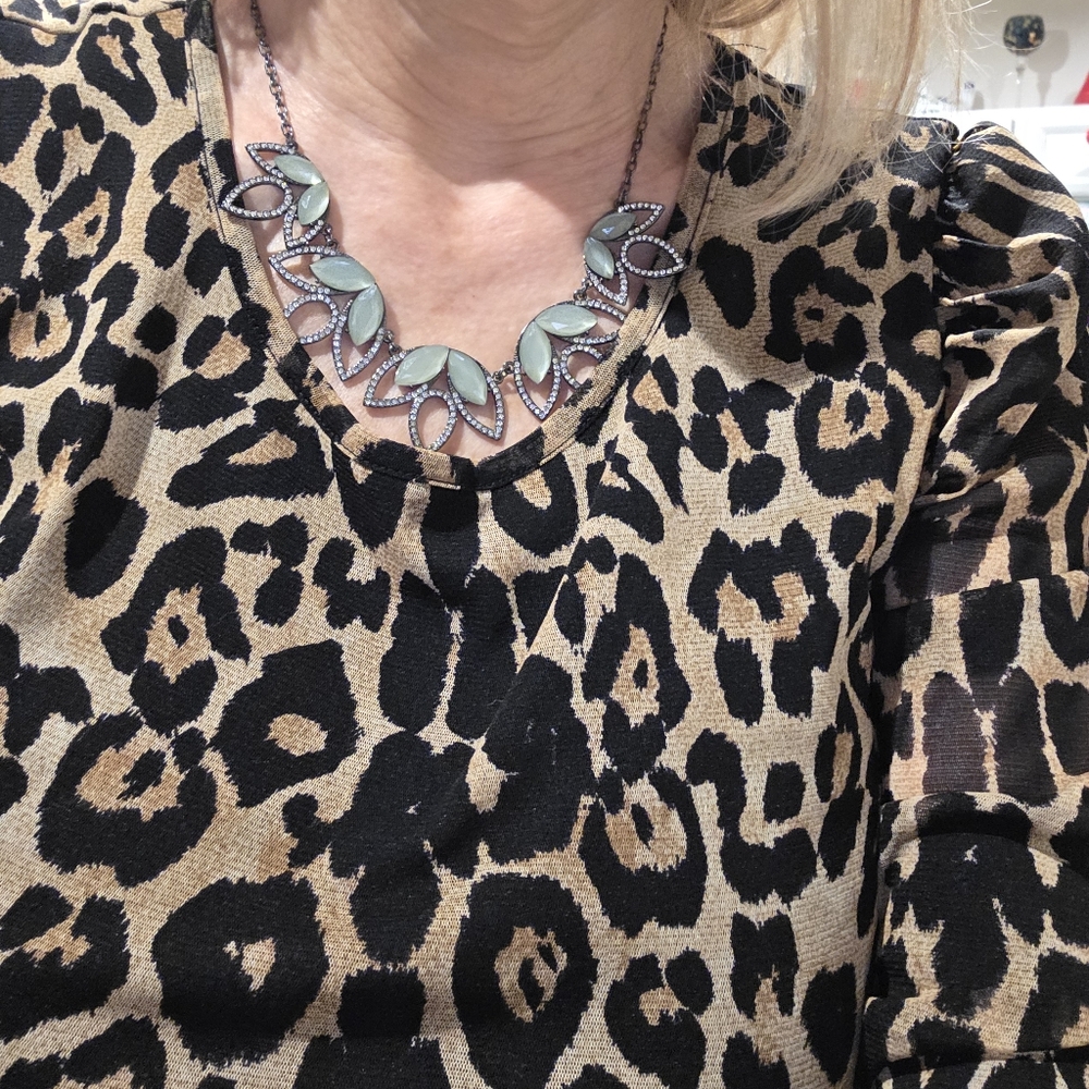 INC International Concepts Silver and Cream Leaf Necklace - Picture 3 of 4